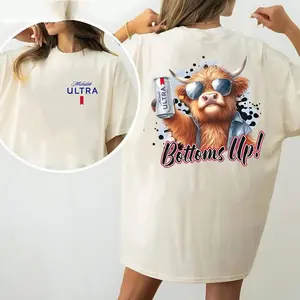 Michelob Ultra Bottoms Up Cow T-Shirt - Fun Beer Themed Graphic Tee for Casual Style, Gift for Men and for Women Streetwear Tshirt