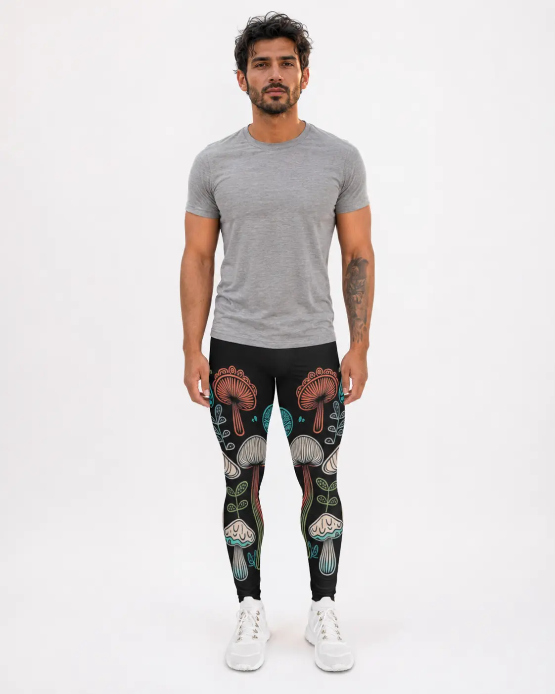 Men’s Mushroom Leggings, Psychedelic Fungi Print, Rave, Festival, Gym Wear