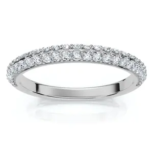 1/4Ct TW Diamond Micro Pave Wedding Ring Stackable Band 14k Gold Lab Grown