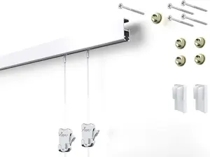 STAS Cliprail Pro Picture Hanging System Set White - Covers 4.92 ft of Wall Space - Heavy Duty Picture Rail & Art Hanging Gallery Kit Without Nails - for Home or Museum (Includes 2 Hooks & Cords)