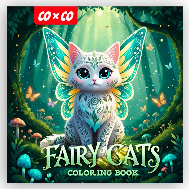Cat Lovers' Coloring Book, Magical Starry Sky Forest Illustrations, Adult Relaxation Tool, Beginner-Friendly Art Supply