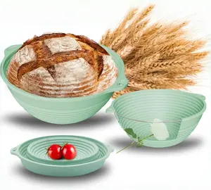 Upgraded Silicone Sourdough Bread Proofing Baskets 9 Inch Round Foldable with Steel Rings for Baking Green Color  Perfect Brotform Proofing Basket