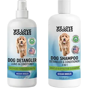 Dog Shampoo & Dog Detangler Spray Pack - Pet Shampoo & Conditioner for Dogs, Cleans & Moisturizes, Reduces Tangles & Mats, Ocean Breeze, Total 32 oz