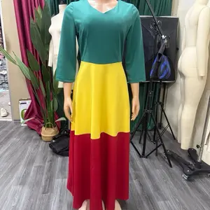 Ethiopian Flag Dress Green Yellow Red Colorblock Fashionable Design for Ethiopian Style Enthusiasts