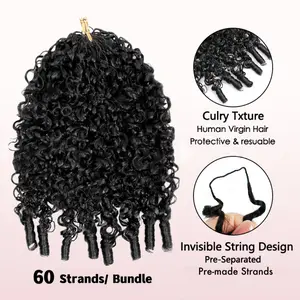 LWIGS Burmese Curly Feather Crochet Hair Extension Human Hair For Miracle Knots Boho Braids Knotless Hair Extension 60 Strands/ Bundle