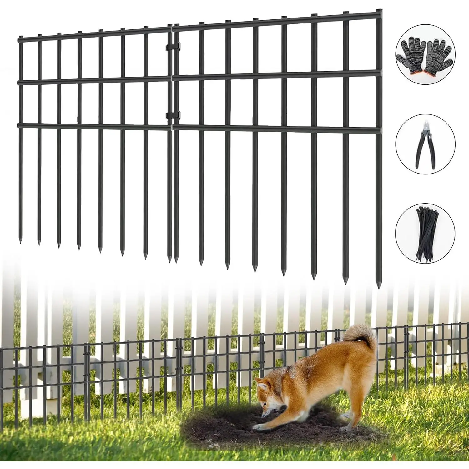 10 Pack Garden  Barrier Fence, 17in H x 10.8ft L, Black Modern Steel Garden Fence Panels