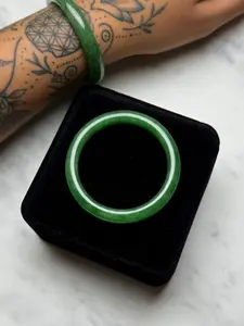 Natural Deep Green Jadeite Bangle | Classic Solid Round | Petite