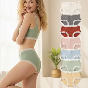 4pcs Soft Peach & Cream Satin Lace Trim Panties，Junior size Breathable and Comfortable pants for summer，suitable for young women，summer underwear