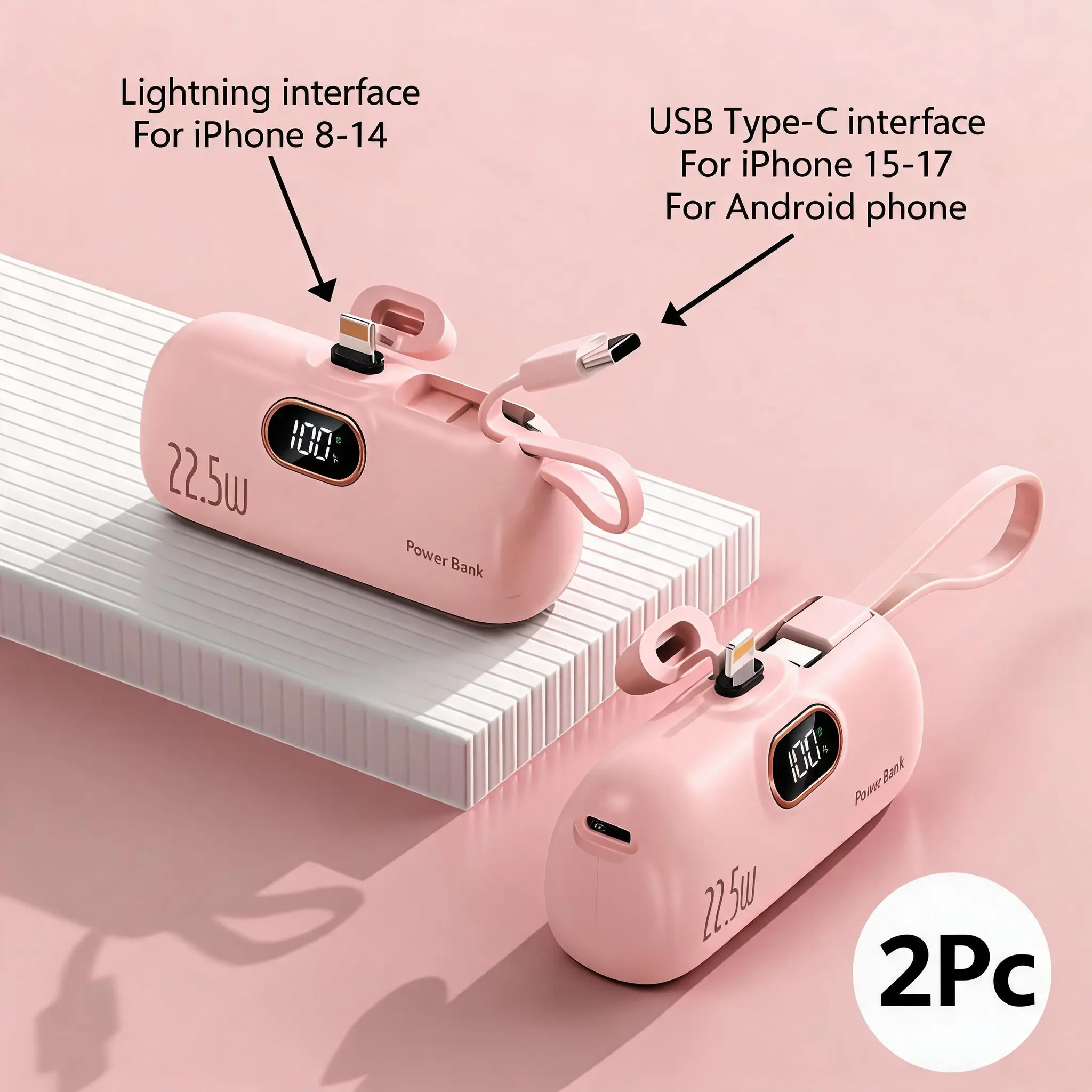 [TopDailyDeals] 5000mAh Mini Portable Charger - 22.5W Fast Charging Chargeable Power Bank, Dual Ports, Digital Power Display, Slim Lightweight External Battery for Mobile Devices & Smartphones