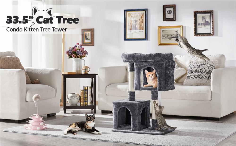 Yaheetech 33.5'' Cat Tree Tower with 2 Cozy Plush , Oversized Perch & Sisal Scratching Posts for Indoor Cats condo kitty