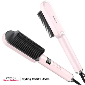 Women's Ring Hair Straightener Brush - Professional Straightening Iron with Integrated Comb, Fast Heating & Anti-Scald Design, Salon-Perfect Hair at Home