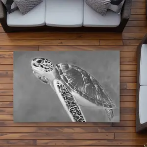 360 stand 3x5 ft Rectangle Durable Waterproof Polyester Area Rug, Grayscale Sea Turtle Animal Printed Exotic Face, Weatherproof Decorative Rug for Indoor Home Decor, Durable Area Rugs, Waterproof Area Rugs