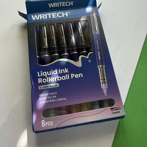 WRITECH Liquid Ink Rollerball Pens 8ct Assorted Colors 0.5mm Tip for Smooth Writing, Coloring, Drawing, and Journaling