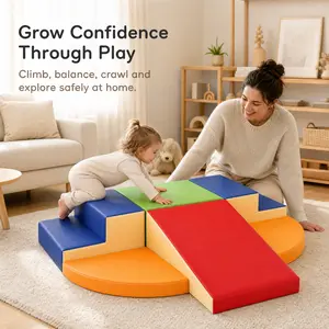 TODIBY 6‑Piece Soft Foam Climbing Blocks Playset, CPC ASTM Certified Toddler Indoor Modular Climb & Slide Toy