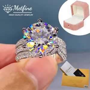 5ct Synthetic Moissanite Adjustable Open Ring Luxury Brilliant Round Cut Eternity Ring with Certificate of Authenticity for Women Gift