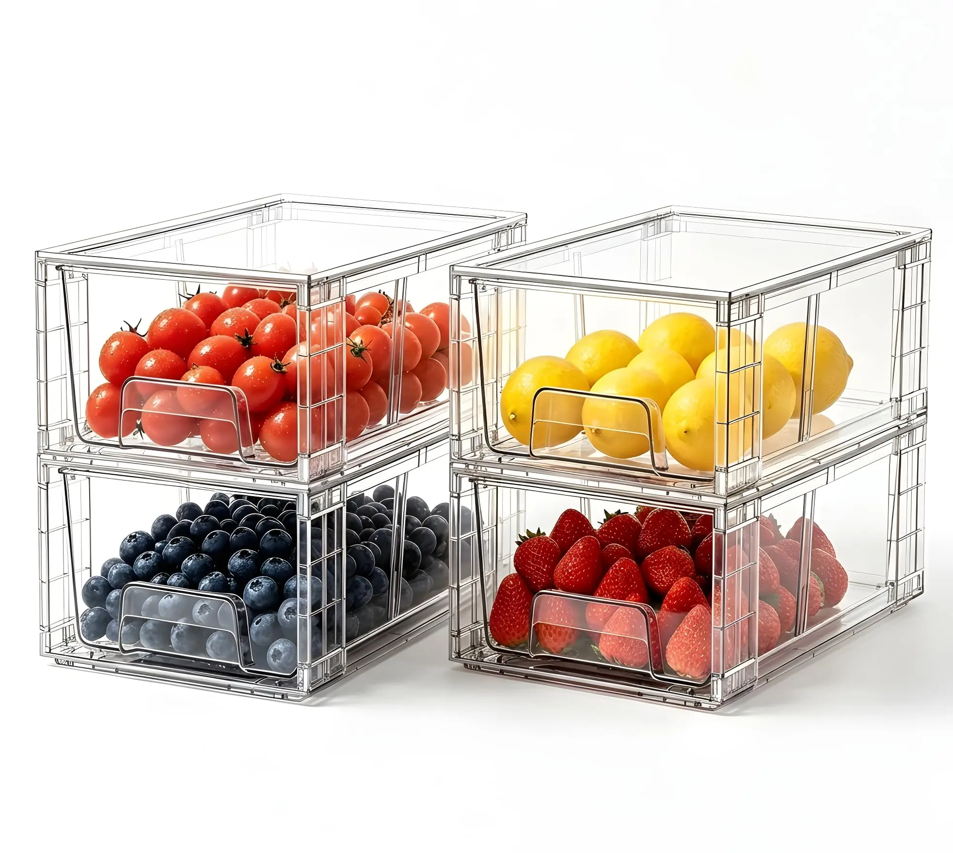 4 Pack Stackable Clear Storage Drawers with Pull Handles, Easy Assembly Plastic Drawer Organizer, Multi-Purpose Organizers for Fridge, Bathroom, Kitchen Undersink, Cabinet & Pantry Storage