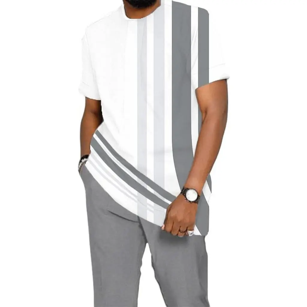 Kubsid Men Two Piece Outfits Casual Summer Short Sleeve Long Pants Set Vintage Tracksuit Beach Vacation