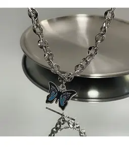 Blue Titanium Steel Butterfly Necklace