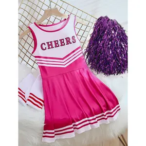 3pcs Girls Cheerleading Dress - Sleeveless Elastic Team Uniform for Student Dance Performance Outfit - For Girls - Suitable for Cheerleading, Dance Performances - Perfect Gift for Dancers & Cheerleaders