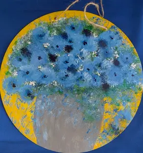 Feeling Blue Colorful Hanging Ornaments 12x12 Inches Yellow Background Blue Flowers Decor for Indoor Outdoor Use