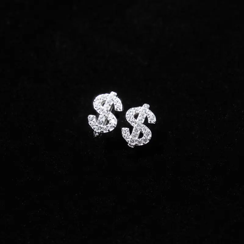 Full diamond dollar earrings - same style for both men and women. High-end, personalized hip-hop earrings. Trendy, fashionable, and versatile diamond earrings. sparkle detail