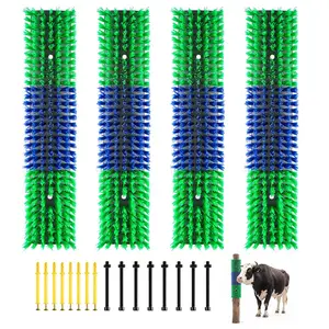 VEVOR Livestock Scratching Brush, 4PCS Goat Scratcher Brush Post with 16 Screws, 16.9" x 3.9" Cow Scratcher for Back Itch Relief, Massage Grooming Scratch Tool for Horse Cattle Sheep Pig, Green & Blue