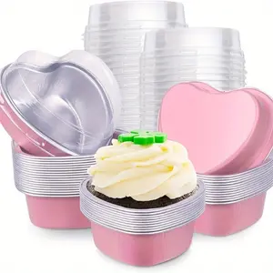 20pcs Heart-Shaped Aluminum Foil Cake Cups with Lids - Perfect for Baking, Weddings, and Mother's Day Gifts, Cake Box