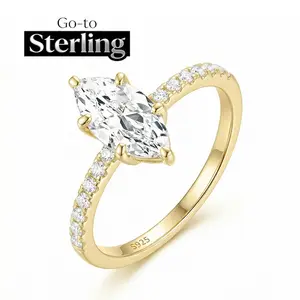 18K Gold Plated S925 Gorgeous 1CT Marquise Shape D Color VVS1 Ring for Women – 925 Sterling Silver 5A Cubic Zirconia Engagement & Anniversary Gift, 18K Gold Plated Option