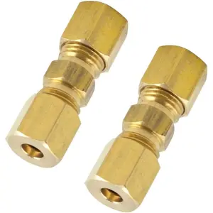 Pack of 2 Compression Brass Tube Fitting Union 1/2" Tube OD x 1/2" Tube OD