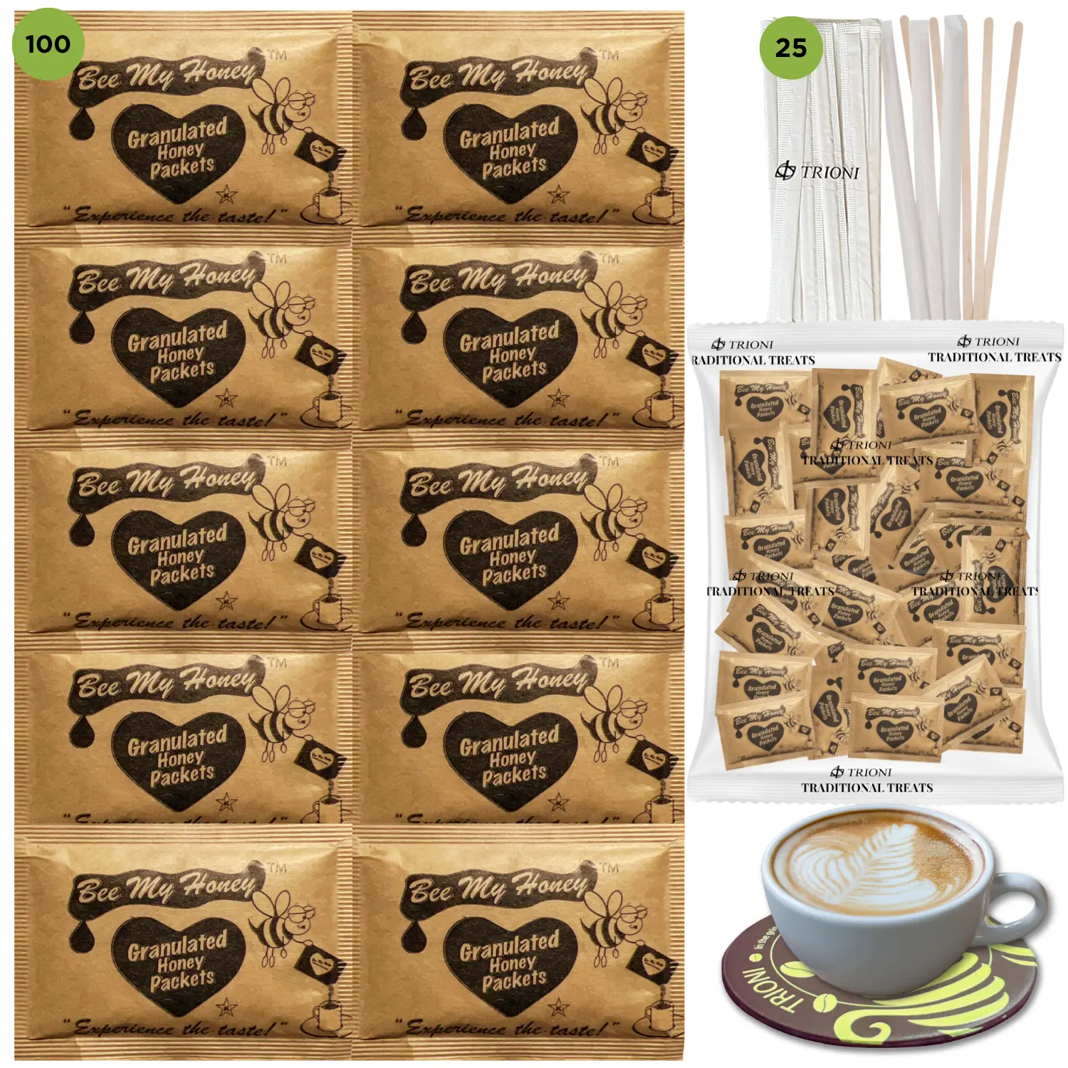Honey Packets Single Serve Coffee Sweetener with Coffee Stirrers - 75 ct & 125 ct