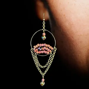 Jewelry Designs by Brandy Frazier Handmade Beaded Earrings in Rich Bronze with Mauve and Rust Tone Iridescent Glass Beads