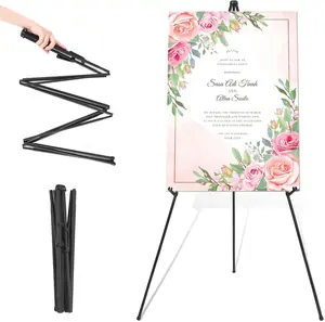 Easel Stand for Wedding Sign & Poster 63'' Easels for Display Portable Art Easel for Floor Adjustable Metal Easel Black