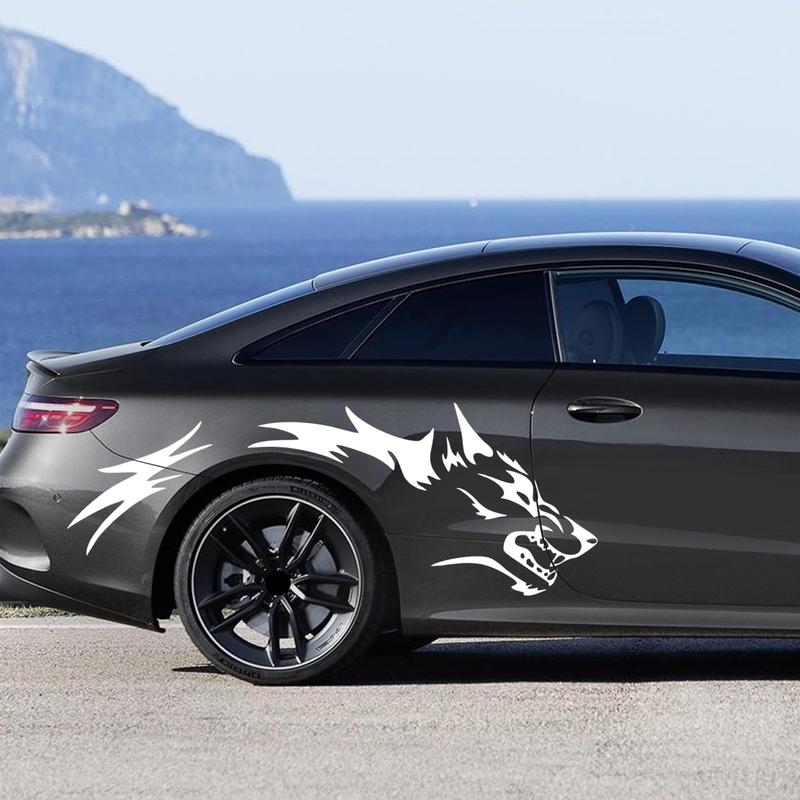 2Pcs Wolf Totem Vinyl Car Decals - Featuring Tribal Tattoo Designs, Self-Adhesive Side Door Wolf Decal, Suitable for SUV, Off-Road Vehicles, Car Hood, Trunk - Glossy Surface, Irregular Shapes, Universal Waterproof Vinyl Sticker, Sticker for Cars