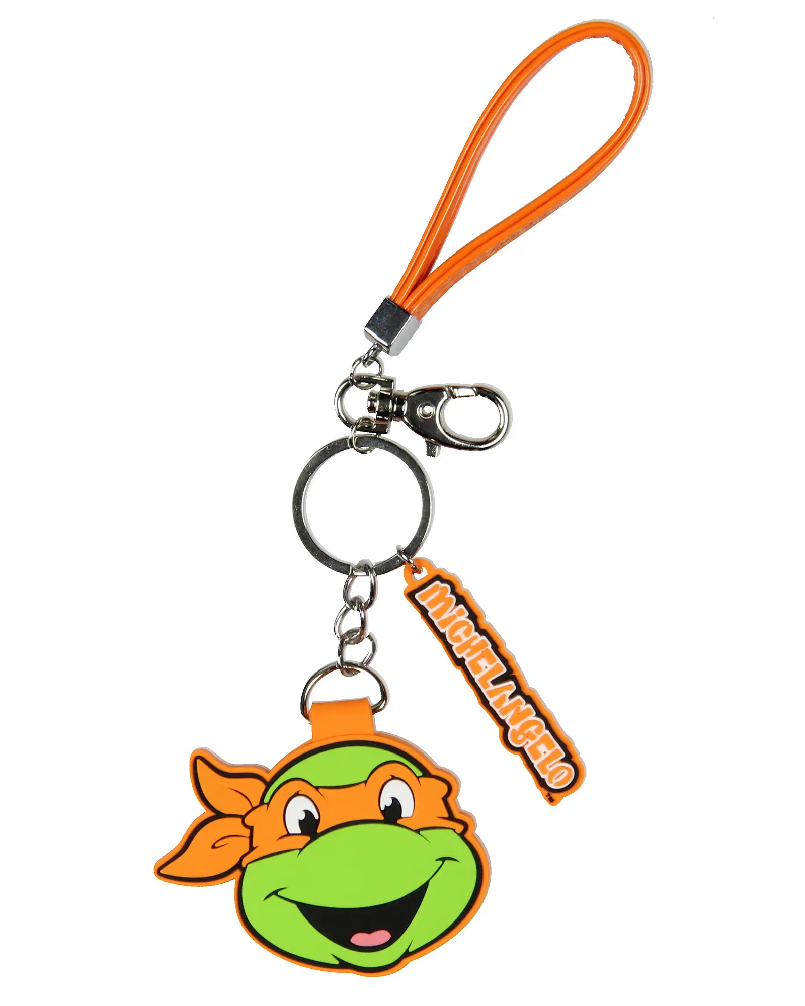 TMNT Michelangelo Rubber Character Design Air Tag Holder Keychain Wristlet with Lobster Clasp and 2"Rubber Michelangelo Pendant Compatible with Apple AirTag