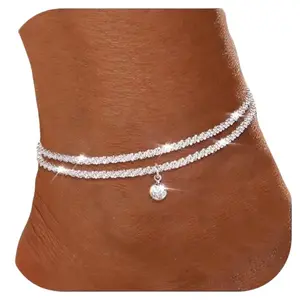 Milacolato Adjustable Layered Anklets for Women, Waterproof Butterfly Beaded CZ Heart Ankle Chains for Beach Wear