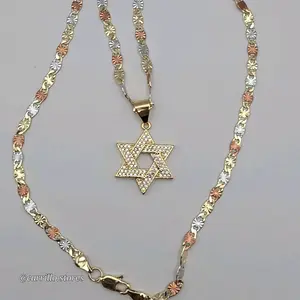 LA ESTRELLA DE DAVID/ The Star Of David gold-plated three colors necklace regular style 20"inches clear stone's Cuban Link Chain Matelasse Chain
