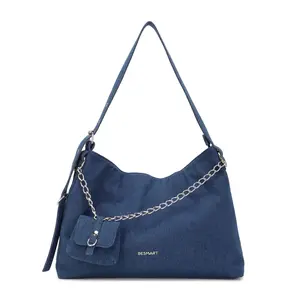 BE SMART women's fashion plain weave denim design shoulder bag, simple plain weave chain decorative zipper messenger bag, shoulder bag, handbag, suitable for daily use, gift giving oh my bags denim crossbody tote bag shoulder bag casual large