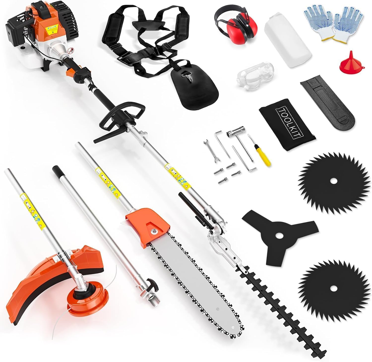 52cc 6-in-1 Gas Powered Pole Saw, 2-Stroke Multi-Function String Trimmer, Weed Wacker, Hedge Trimmer & Brush Cutter for Lawn, Yard, Garden & Landscaping