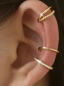 3-Piece Non-Pierced C-Shaped Ear Bone Clips, Adjustable Clip-Type Cartilage Earrings for Women, Elegant Stainless Steel Accessories