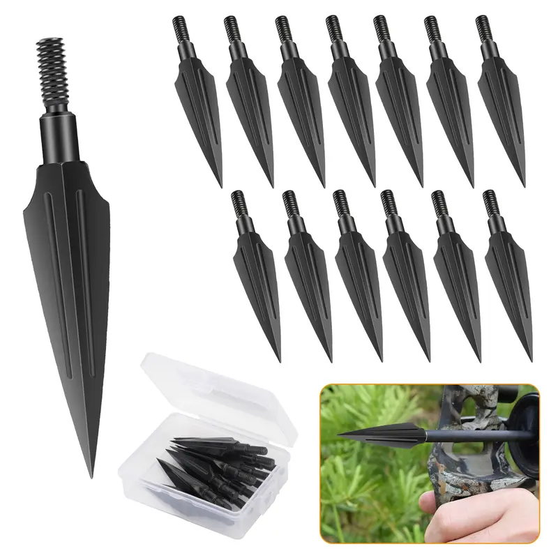celectigo 12Pcs 125 Grains Archery Arrowheads - Carbon Steel Blade Arrows Replaceable Tip, Easy Attach Screw-In Install, High Precision Hunting Broadhead for Outdoor Hunting Enthusiasts