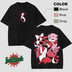 Blitzo x Stolas- Helluva Boss V2 , Hazbin Hotel Wash T-Shirt,Hazbin Washed Shirt, Comic Shirt, TV Show Shirt graphic tees Menswear Top Cotton Fabric lover streetwear