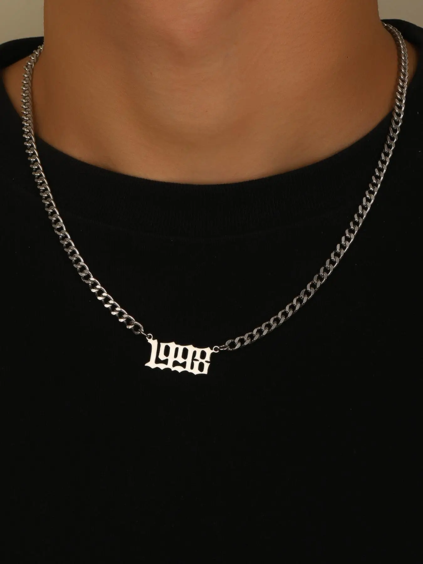 Street Trend Birthday Year Number Design Pendant for Men, Stainless Steel Chunky Cuban Link Chain Necklace, Trendy Jewelry, Hip Hop Accessories for Party, Daily Clothing Decor, Stainless Steel Necklaces