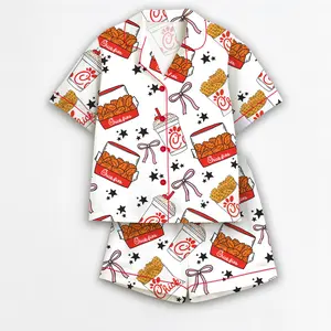 Chicken Nuggets Coquette Satin Pajamas for Women ,Funny Cute Chicken Sleepwear, Comfy Satin Lounge Set for Holiday Gift