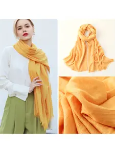 Spring and summer simple solid-color scarf for women, artistic sun-protection breathable silk scarf, small neckerchief, beach long rectangular silk scarf, soft drape Fringe Trim Shawl