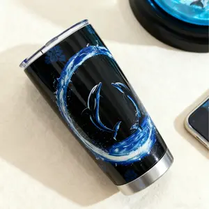 Dolphin Tumbler 20oz Stainless Steel Insulated Travel Mug with Blue Dolphin Design for Water Bottles Drinkware Flasks Durable Rust Resistant 20oz Capacity