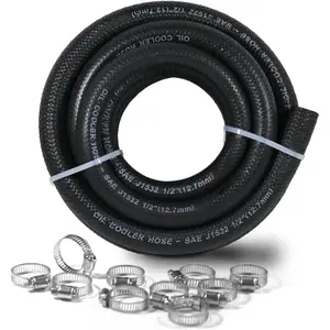 1/2 Transmission Oil Cooler Hose 10FT – J1532 Fuel Line Hose 300PSI High Pressure, Includes 10 Clamps for Leak-Free Fit (-40°F to 302°F) – Perfect for Power Steering & Hydraulic Systems