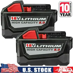 2 PACK 8.0 AH For Milwaukee for M18 Lithium Extended Capacity Battery 48-11-1860