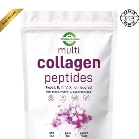 Multi Collagen Peptides Powder 2 lb – Types I II III V X | Hydrolyzed | Unflavored | Grass-Fed | Hair Skin Nails Joints Support | MaheerSelects