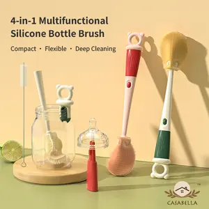 Casabella 4-in-1 Multi-Purpose Bendable Silicone Cleaning Brush, wine-glass Bendy Brush, Tumbler bottles Brush, Baby bottles Brush, Coffee mugs Brush, and more– Non-toxic, odorless, and heat-resistant, Extended Handle Version-A