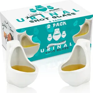 Urinal Shaped Shot Glasses | 2-Pack Novelty Ceramic Glasses 1.5 oz Each - Stain Resistant | For Gag Gifts and Parties - Fairly Odd Novelties